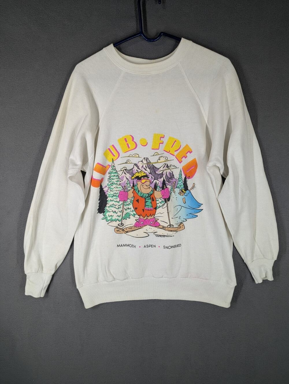 1986 Club Fred The Flintstones Skiing Mammoth Aspen Snowbird Sweatshirt XL Vtg